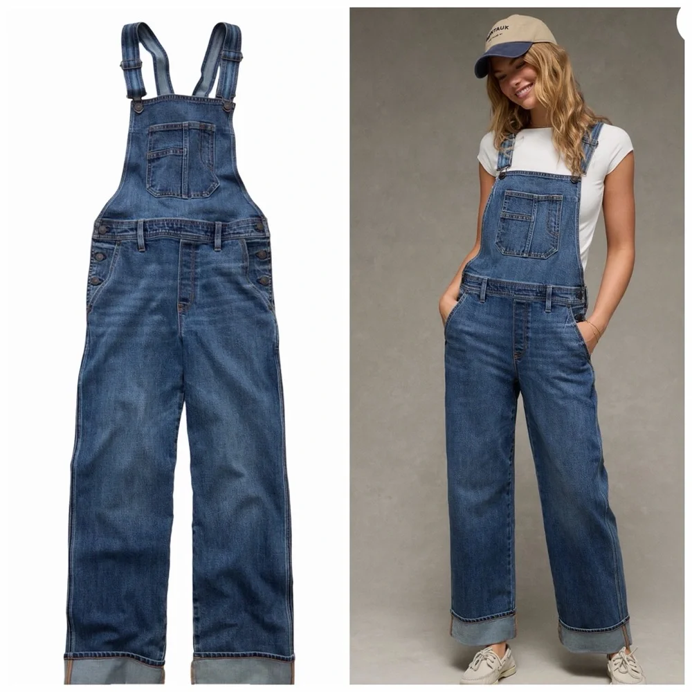 American Eagle Stovepipe Women's Denim Overalls NEW! - Picture 1 of 8